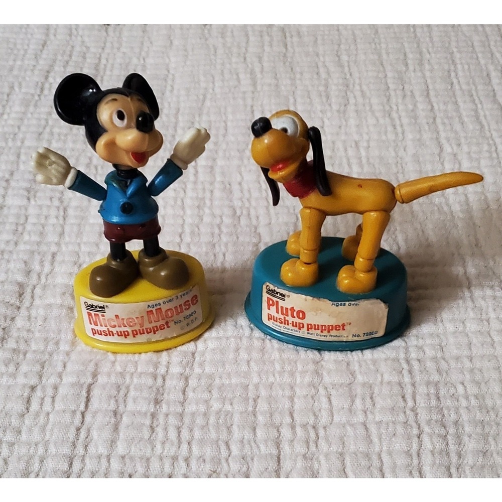 Vintage Disney Mickey Mouse And Pluto Push Up Puppets 1977